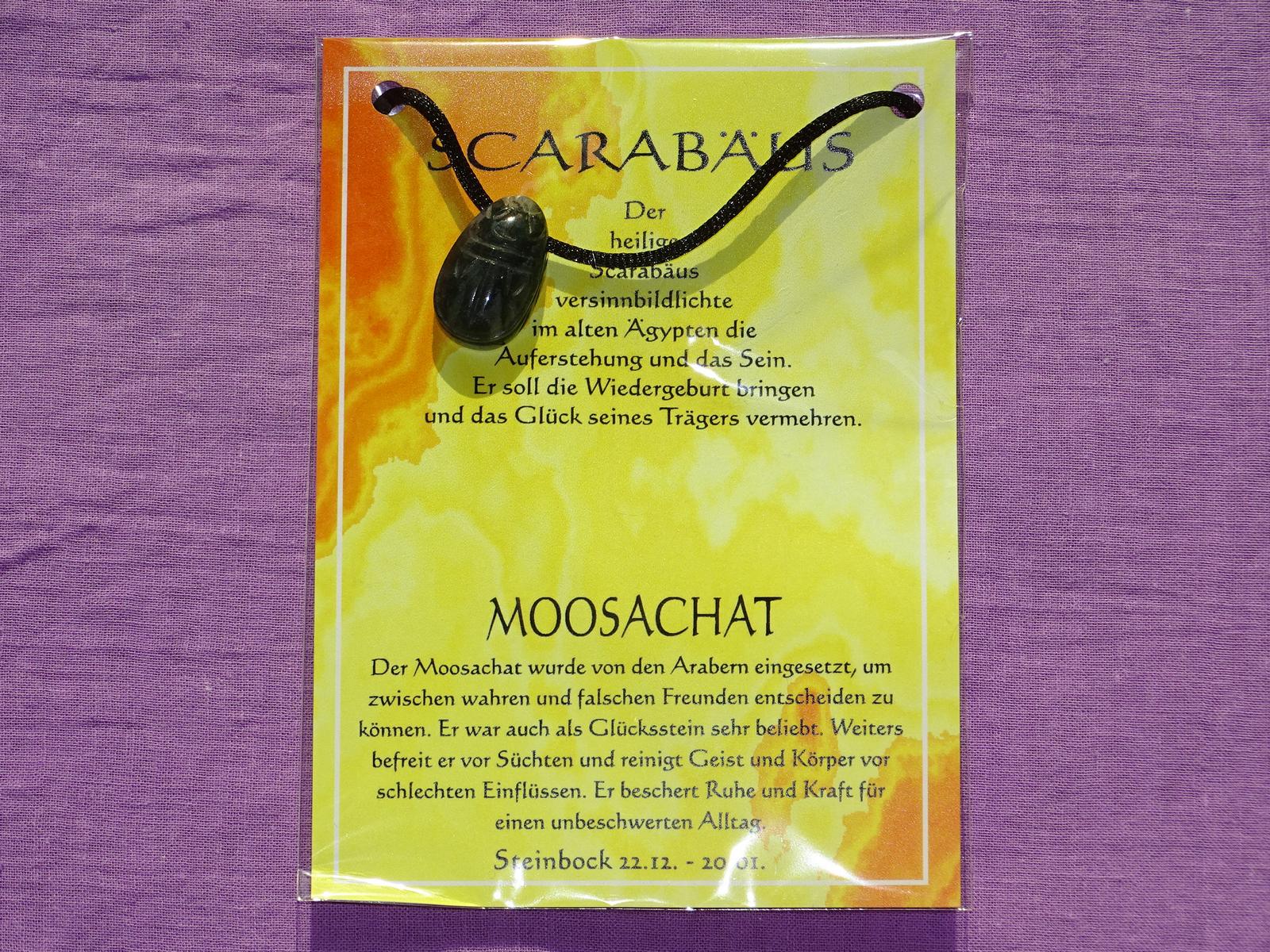 Scarabäus gebohrt mit Band – Moosachat – Bild 2