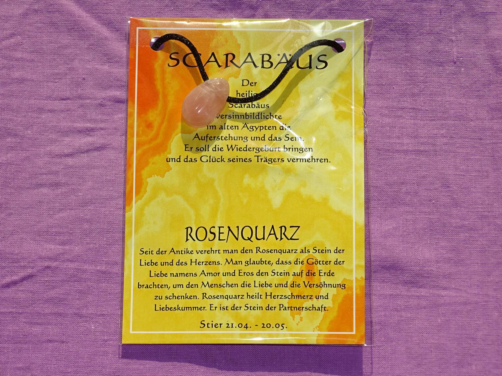 Scarabäus gebohrt mit Band – Rosenquarz – Bild 2