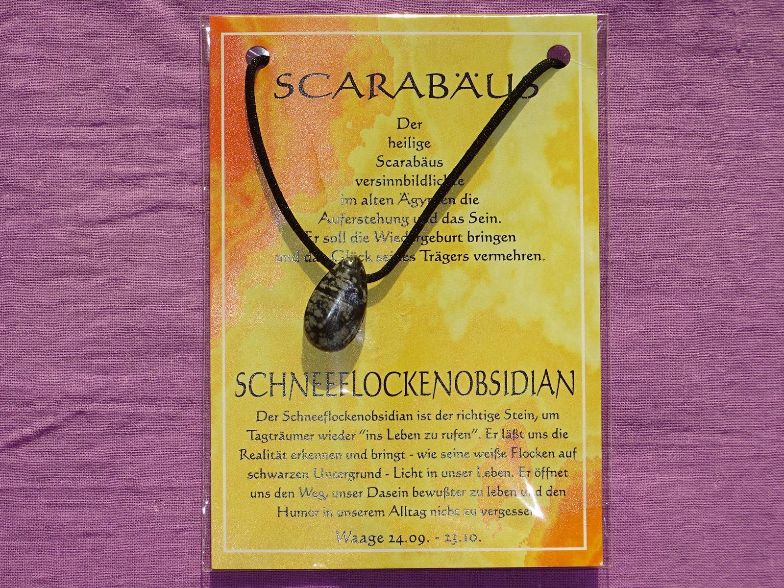 Scarabäus gebohrt mit Band – Schneeflockenobsidian – Bild 2