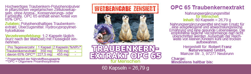 Traubenkernextrakt OPC 65, Kapseln, Robert Franz – Bild 2