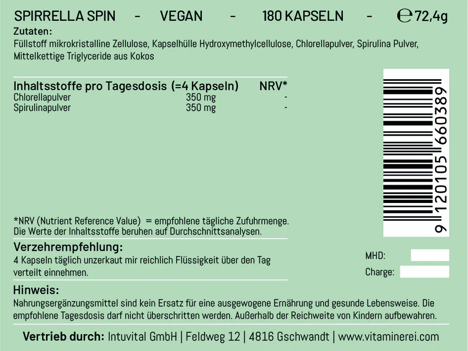 Spirrella Spin: Spirulina & Chlorella - Vitamin-C, VITAMINEREI – Bild 2